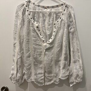 Free People "Against All Odds" Ivory Women's Peasant Top w/ Grommets, size M